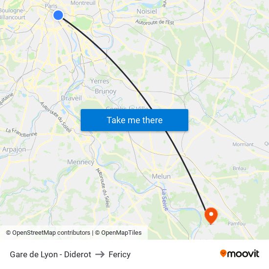 Gare de Lyon - Diderot to Fericy map