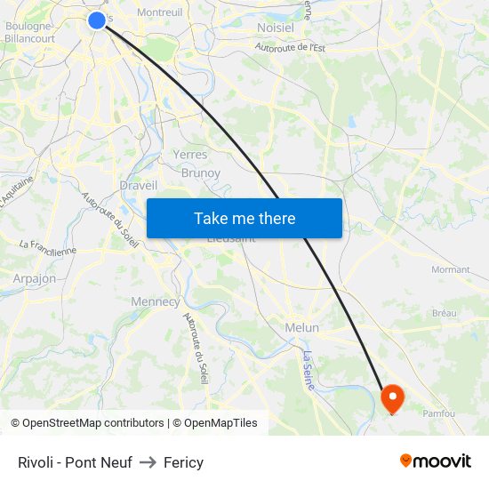 Rivoli - Pont Neuf to Fericy map