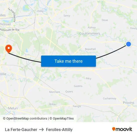 La Ferte-Gaucher to Ferolles-Attilly map