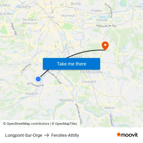 Longpont-Sur-Orge to Ferolles-Attilly map