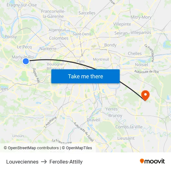 Louveciennes to Ferolles-Attilly map