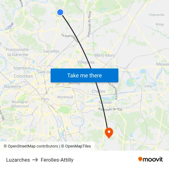 Luzarches to Ferolles-Attilly map