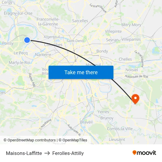 Maisons-Laffitte to Ferolles-Attilly map