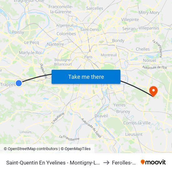 Saint-Quentin En Yvelines - Montigny-Le-Bretonneux to Ferolles-Attilly map