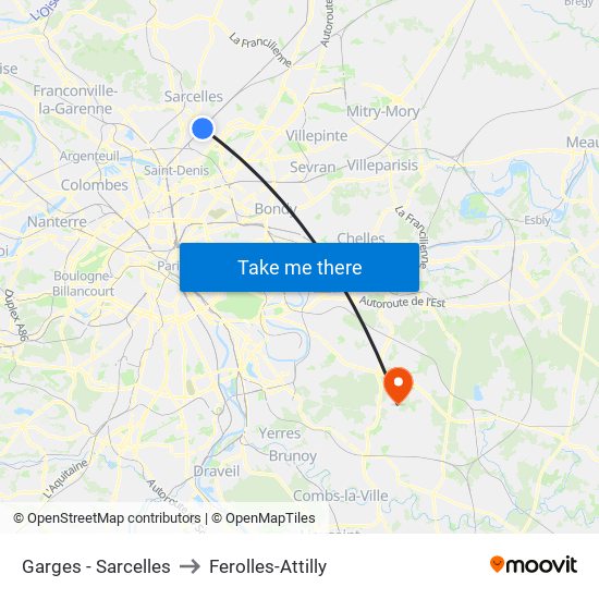 Garges - Sarcelles to Ferolles-Attilly map