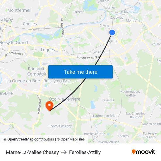 Marne-La-Vallée Chessy to Ferolles-Attilly map