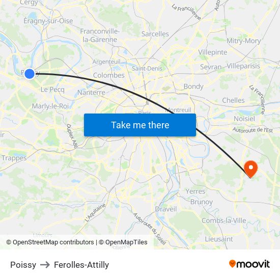 Poissy to Ferolles-Attilly map