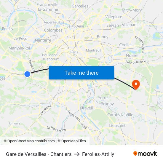 Gare de Versailles - Chantiers to Ferolles-Attilly map