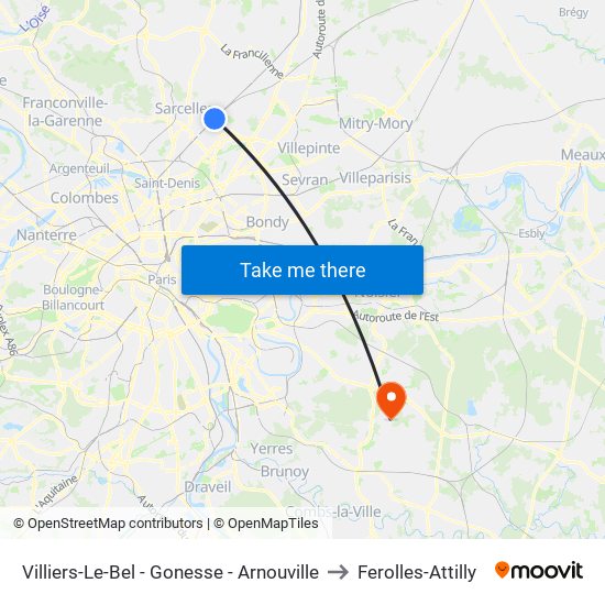 Villiers-Le-Bel - Gonesse - Arnouville to Ferolles-Attilly map