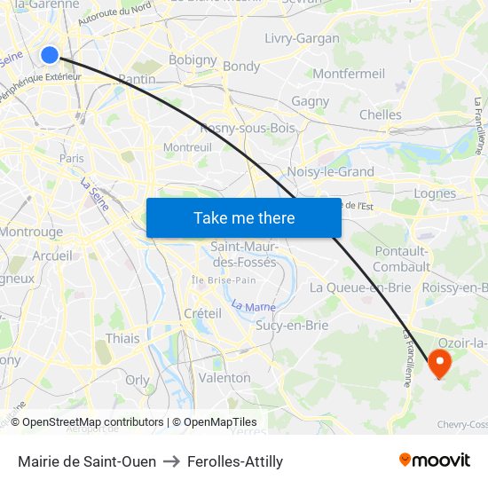 Mairie de Saint-Ouen to Ferolles-Attilly map