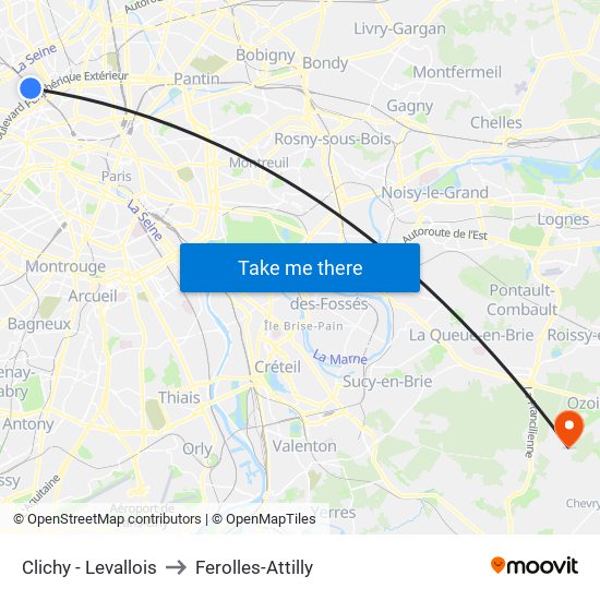 Clichy - Levallois to Ferolles-Attilly map