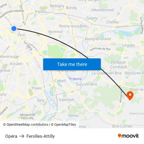 Opéra to Ferolles-Attilly map