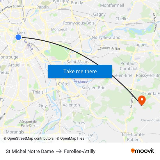 St Michel Notre Dame to Ferolles-Attilly map