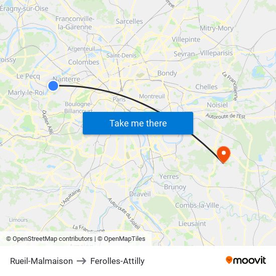 Rueil-Malmaison to Ferolles-Attilly map