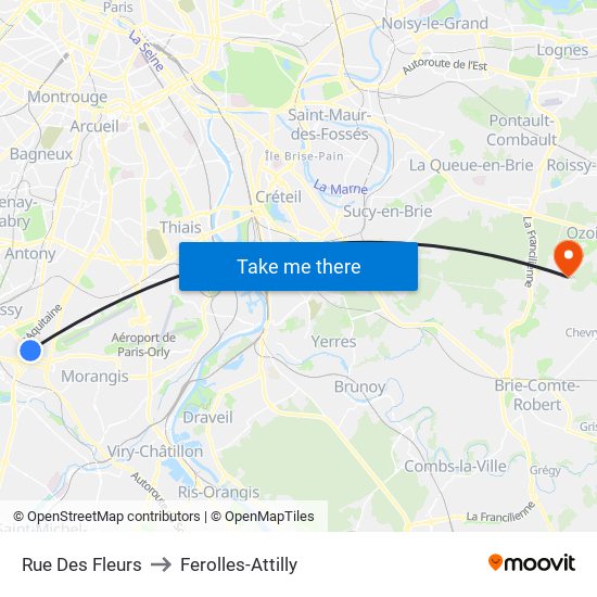 Rue Des Fleurs to Ferolles-Attilly map