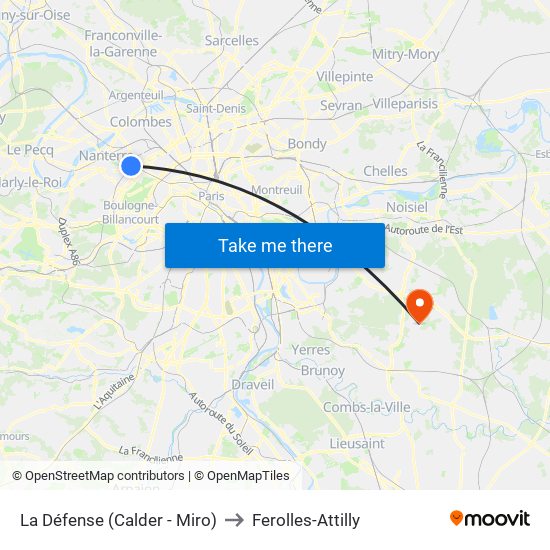 La Défense (Calder - Miro) to Ferolles-Attilly map