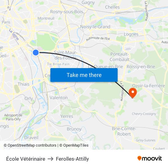 École Vétérinaire to Ferolles-Attilly map
