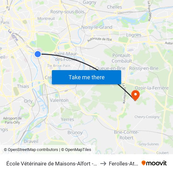 École Vétérinaire de Maisons-Alfort - Métro to Ferolles-Attilly map