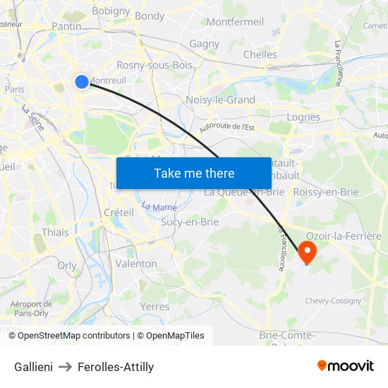 Gallieni to Ferolles-Attilly map