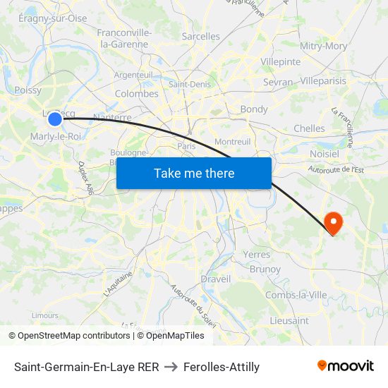 Saint-Germain-En-Laye RER to Ferolles-Attilly map