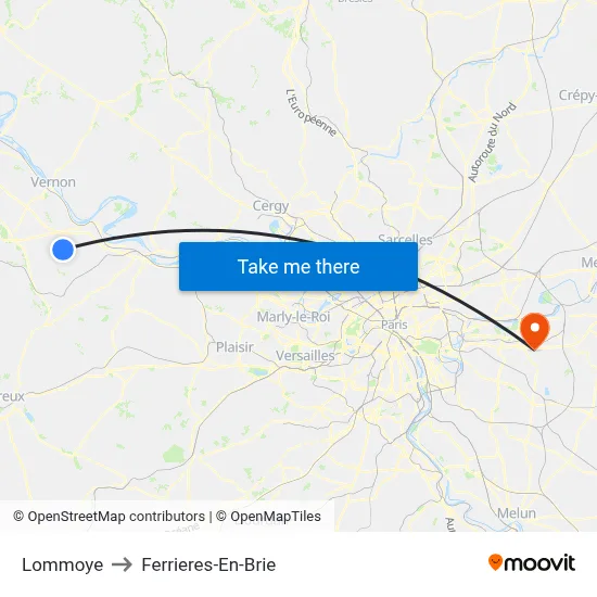 Lommoye to Ferrieres-En-Brie map