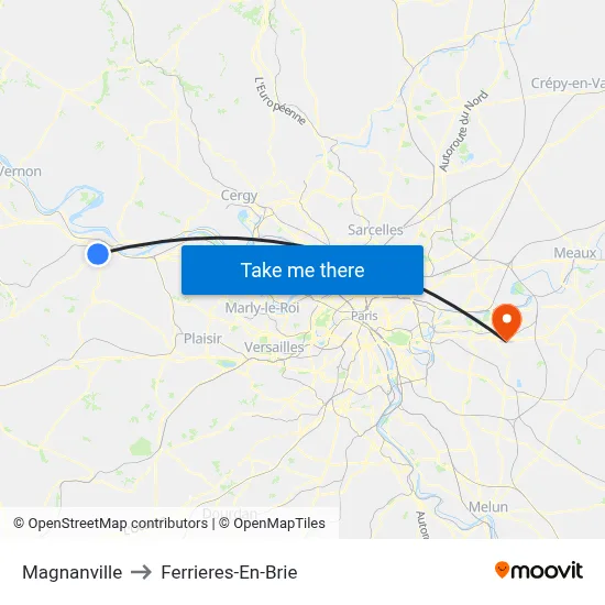 Magnanville to Ferrieres-En-Brie map