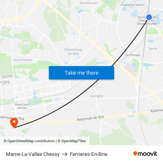 Marne-La-Vallée Chessy to Ferrieres-En-Brie map