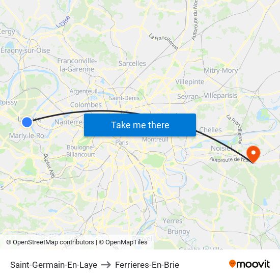 Saint-Germain-En-Laye to Ferrieres-En-Brie map