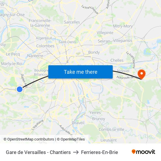 Gare de Versailles - Chantiers to Ferrieres-En-Brie map