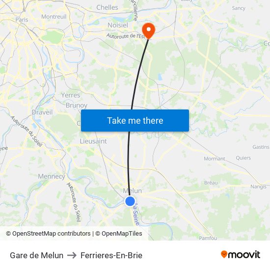 Gare de Melun to Ferrieres-En-Brie map