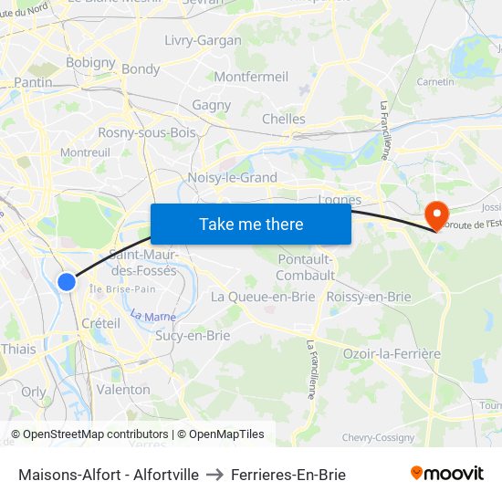 Maisons-Alfort - Alfortville to Ferrieres-En-Brie map