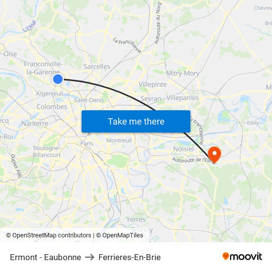 Ermont - Eaubonne to Ferrieres-En-Brie map
