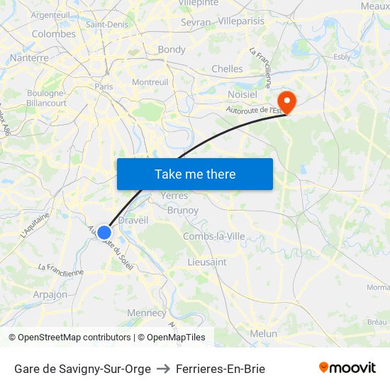 Gare de Savigny-Sur-Orge to Ferrieres-En-Brie map