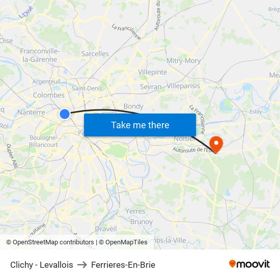 Clichy - Levallois to Ferrieres-En-Brie map