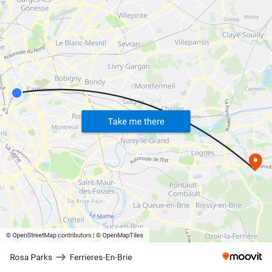 Rosa Parks to Ferrieres-En-Brie map