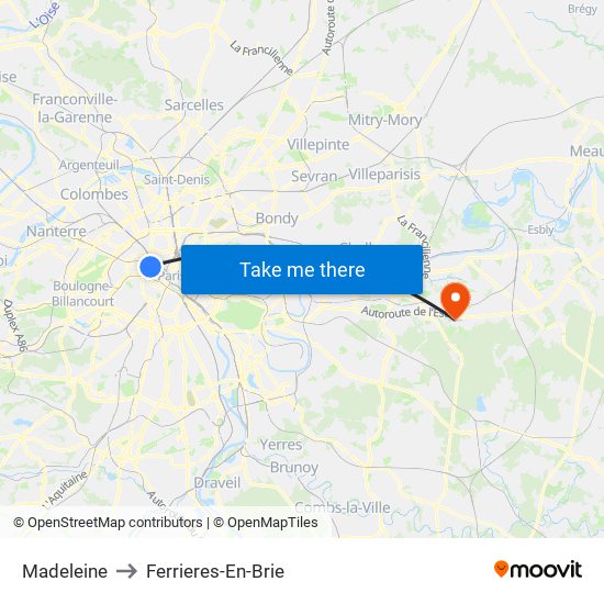 Madeleine to Ferrieres-En-Brie map