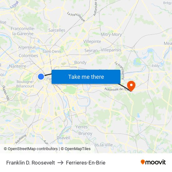 Franklin D. Roosevelt to Ferrieres-En-Brie map