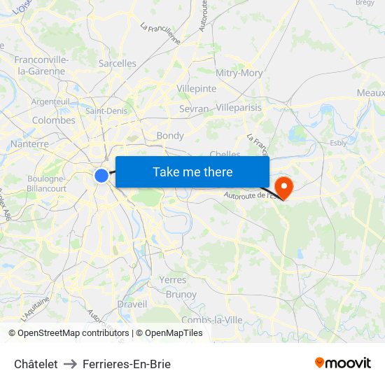 Châtelet to Ferrieres-En-Brie map