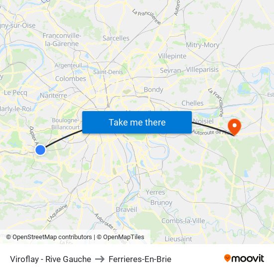 Viroflay - Rive Gauche to Ferrieres-En-Brie map