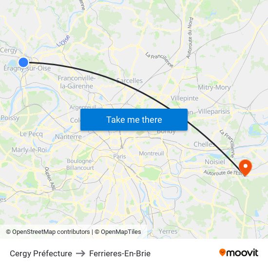 Cergy Préfecture to Ferrieres-En-Brie map