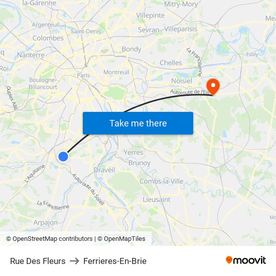 Rue Des Fleurs to Ferrieres-En-Brie map