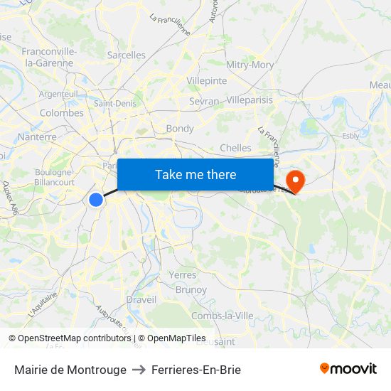 Mairie de Montrouge to Ferrieres-En-Brie map