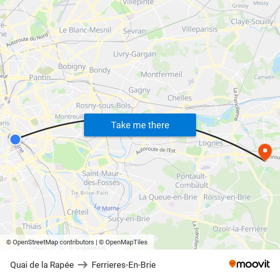 Quai de la Rapée to Ferrieres-En-Brie map