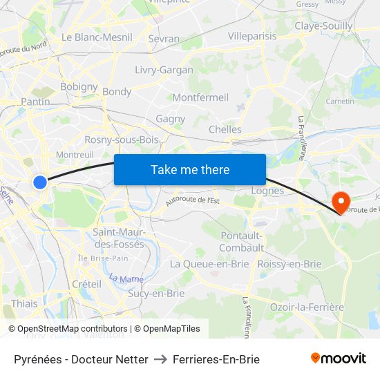 Pyrénées - Docteur Netter to Ferrieres-En-Brie map