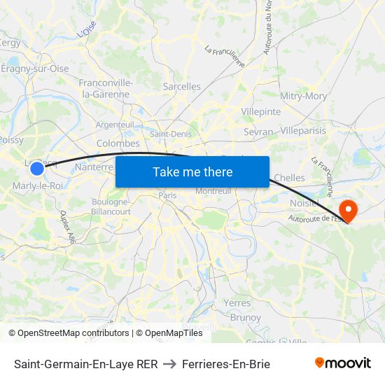 Saint-Germain-En-Laye RER to Ferrieres-En-Brie map