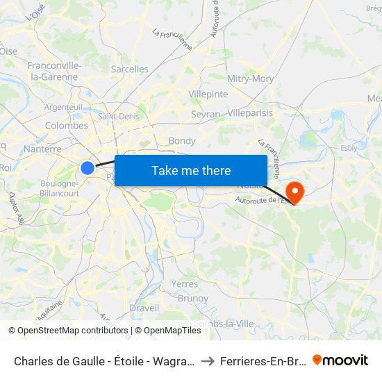 Charles de Gaulle - Étoile - Wagram to Ferrieres-En-Brie map