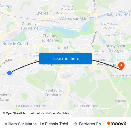Villiers-Sur-Marne - Le Plessis-Trévise RER to Ferrieres-En-Brie map