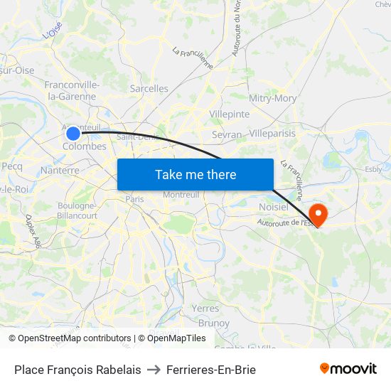 Place François Rabelais to Ferrieres-En-Brie map