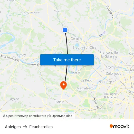 Ableiges to Feucherolles map