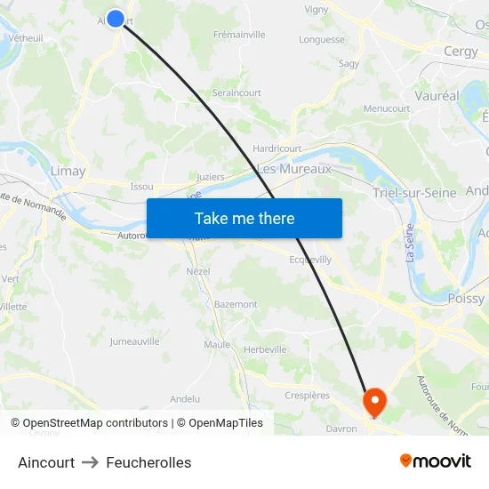 Aincourt to Feucherolles map
